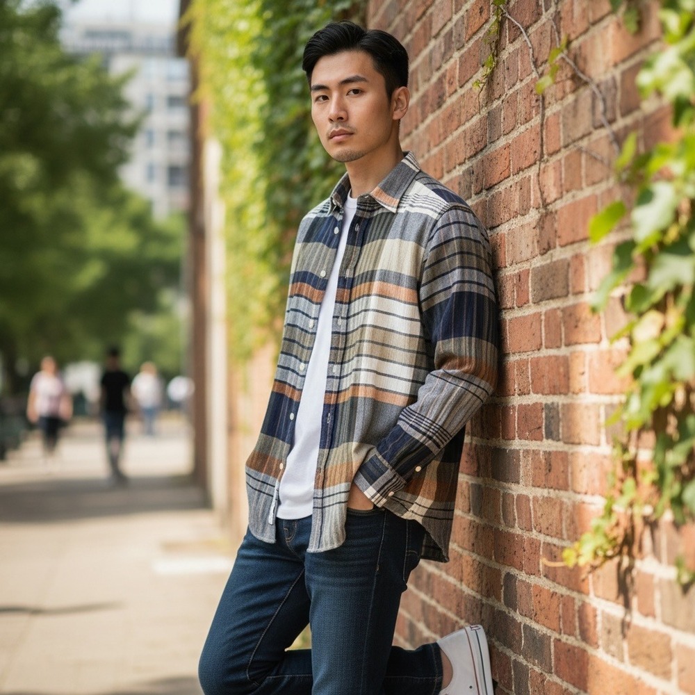 BR Plaid Shirt Mens M Multicolor Untucked Earthcore Cabin Gorpcore Layering